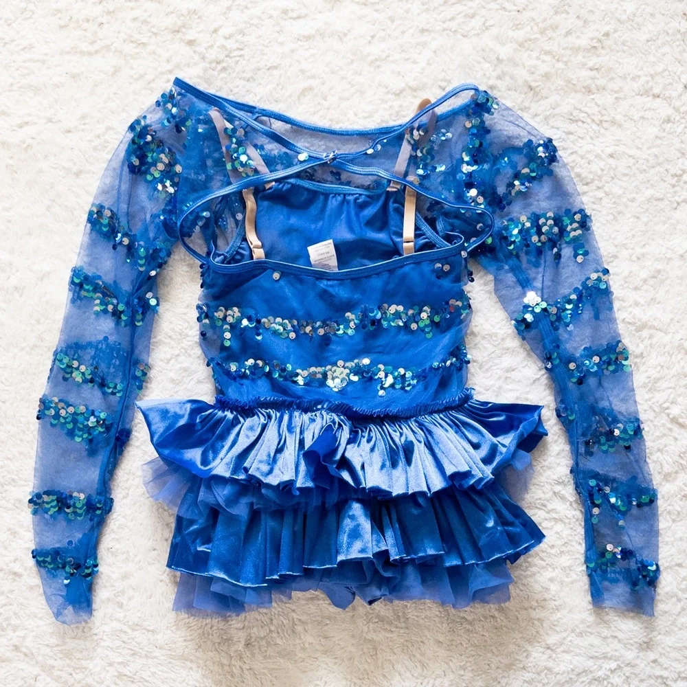 Weissman Blue Sequin Dance Costume Kids Size MC Sparkly Outfit